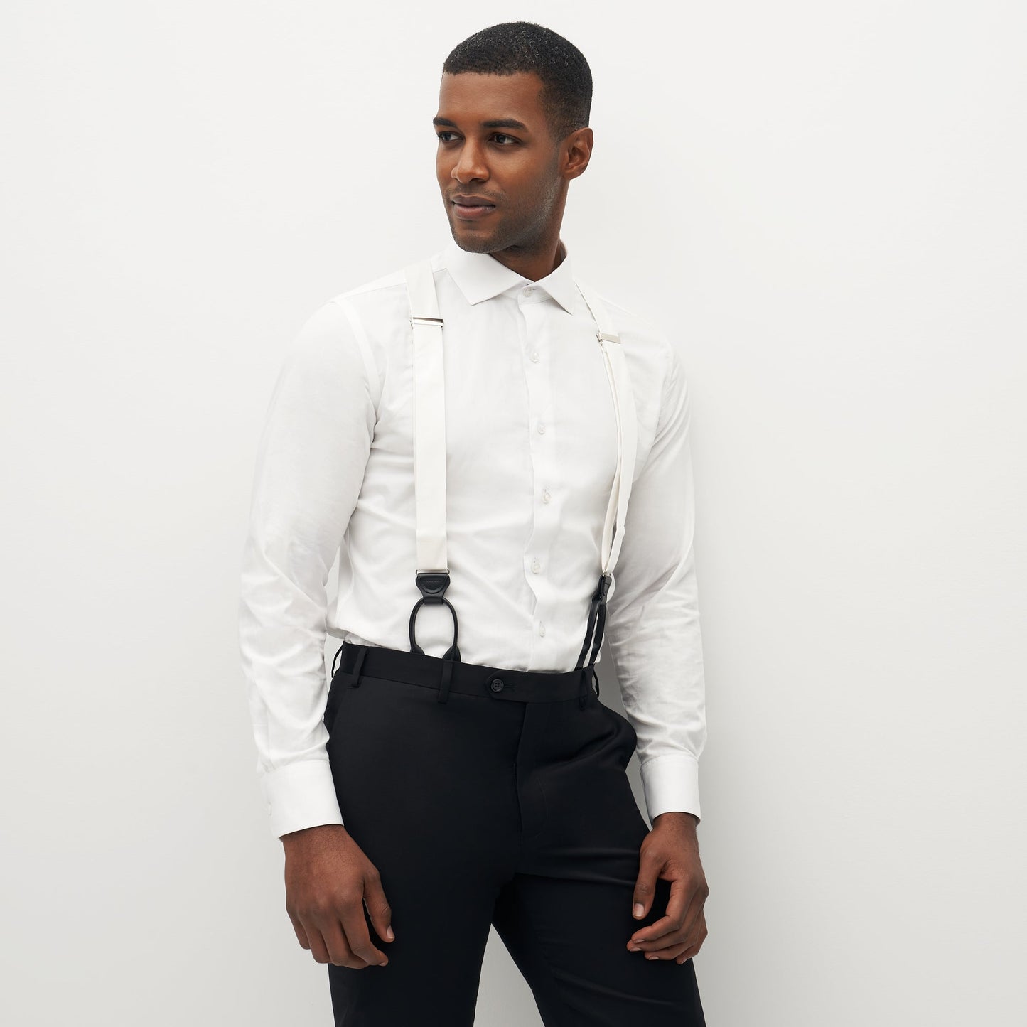 Grosgrain Solid White Suspenders by SuitShop